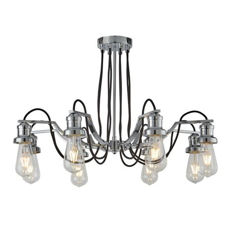 1068 8cc Olivia 8 Light Ceiling Black Braided Fabric Cable Chrome