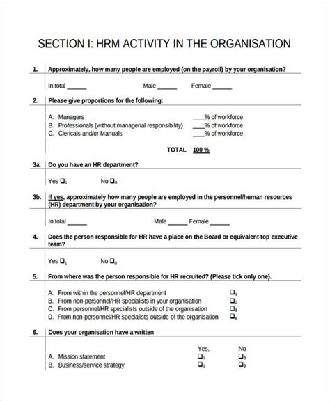 Hr Questionnaire 9 Examples Format Pdf Examples