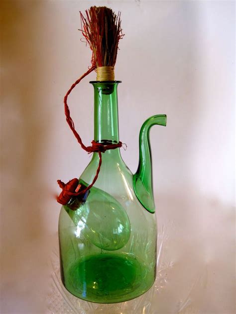 Vtg Hand Blown Italy Green Glass Wine Bottle Decanter Ice