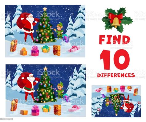 Find Ten Differences Christmas Kids Game Quiz Stock Illustration