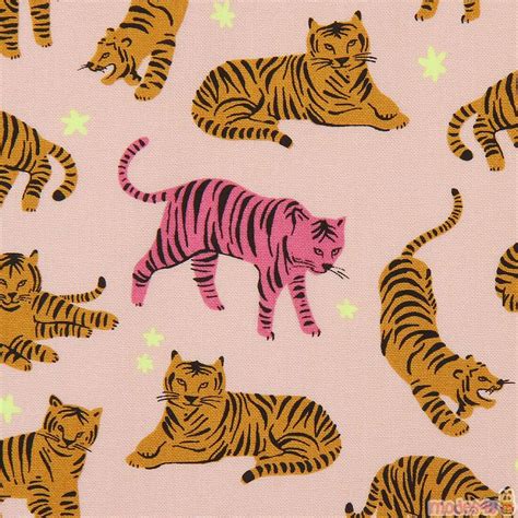 Robert Kaufman Peach Animal Fabric With Tigers Fabric By Robert Kaufman