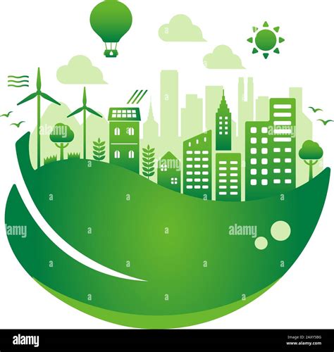 Green Eco City Vector Illustration Ecology Concept Nature