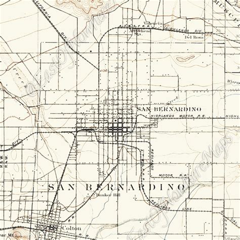 San Bernardino Map Historic Topographic Map 1896 Etsy Uk