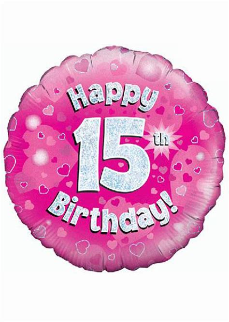 Inflated Pink Happy 15th Birthday Helium Balloon