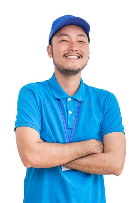 Portrait Of Happy Delivery Man Successful Expression Stock Photo