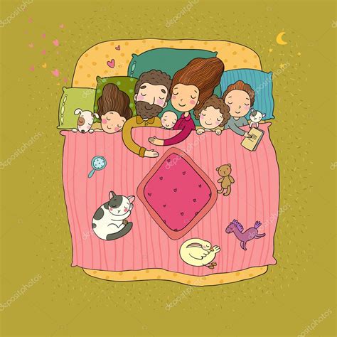 La Familia Duerme En La Cama Dibujos Animados Mamá Papá Y Bebés 2023