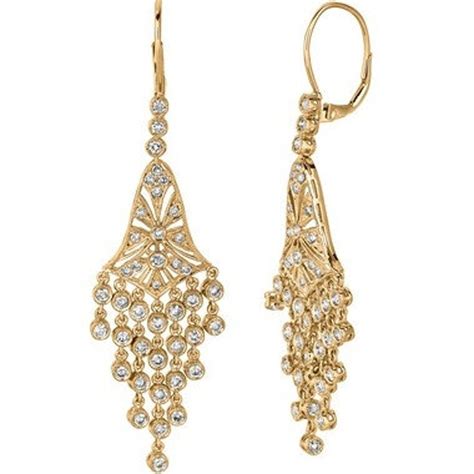 2 27ct Diamond Drop Chandelier Dangle Earrings 14k Yellow Gold Etsy