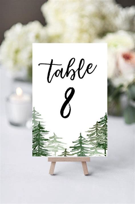 Printable Mountain Wedding Table Numbers Rustic Pine Tree Outdoor