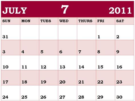 July Calendar 2011