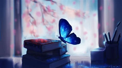 Download Wallpaper 3840x2160 Butterfly Books Art Glare