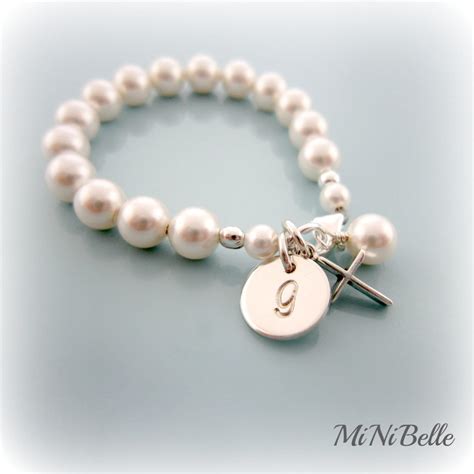 Baby Pearl Bracelet Personalized Baby Pearl Cross Bracelet Etsy