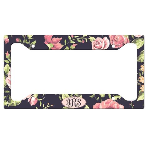 Monogrammed Car Tag Floral Roses Personalized Front License Etsy