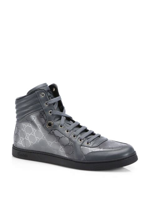 Gucci Gg Imprime Hightop Sneakers In Silver For Men Platinum Lyst