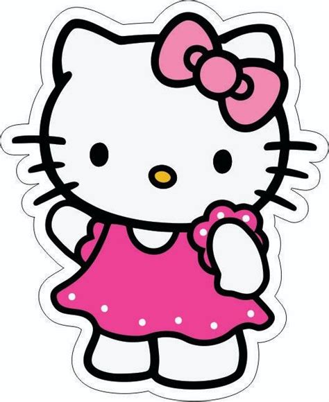 A Hello Kitty Sticker With A Pink Dress And Bow On Its Head