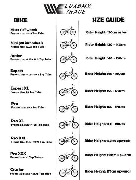 Racing Bmx Bike Size Chart Suse Racing