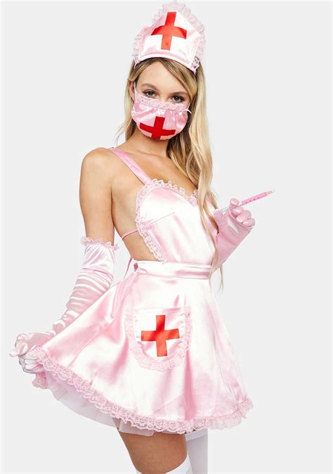 Trickz N Treatz Sexy Nurse Satin Costume Set Pink Nurse Halloween Costume Nurse Costume