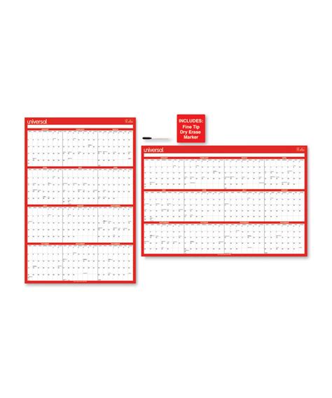 Erasable Wall Calendar 24 X 36 Whitered Sheets 12 Month Jan To Dec