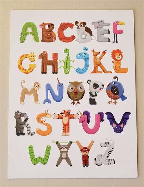 Animal Alphabet Alphabet Poster Canvas Poster Canvas Print Etsy