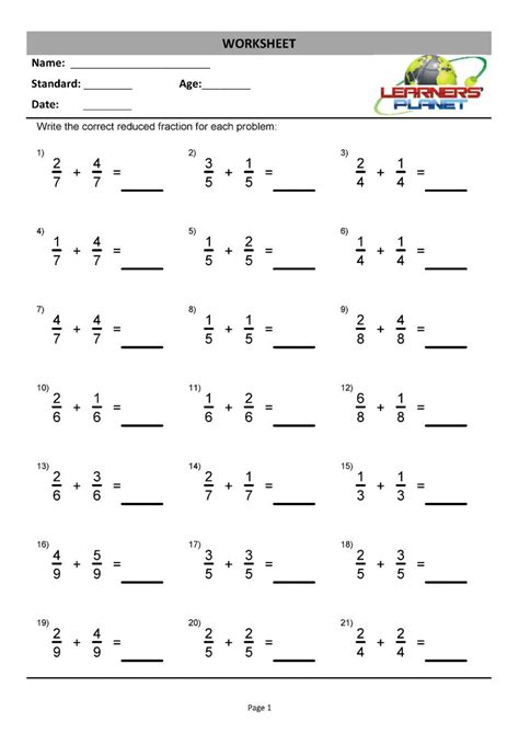 Grade 7 Math Worksheets Fractions Hot Sex Picture