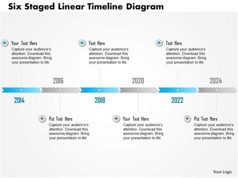 0115 Six Staged Linear Timeline Diagram Powerpoint Template