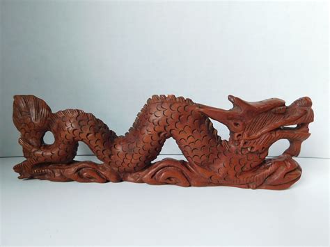 Vintage Carved Wood Crawling Dragon 10 Inches Wooden Dragon Carving Vintage Miniature Figurines