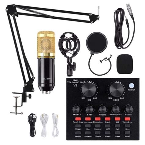 Kit Microfone Condensador Estúdio áudio Bm800 Placa De Som Interface