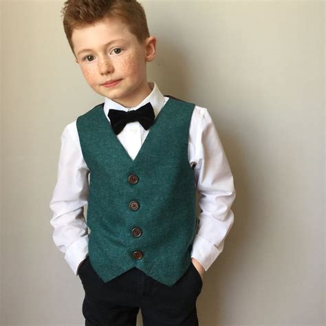 Green Kids Designer Clothes V Neck Boys Vest For Wedding Custom Made