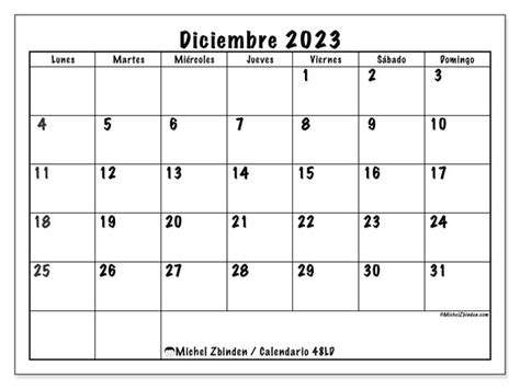 Calendario Diciembre De 2023 Para Imprimir “442ld” Michel Zbinden Es
