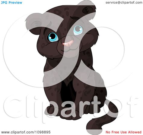 Clipart Cute Baby Black Panther Cub Sitting And Smiling