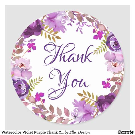Watercolor Violet Purple Thank You Favor Classic Round Sticker Thank
