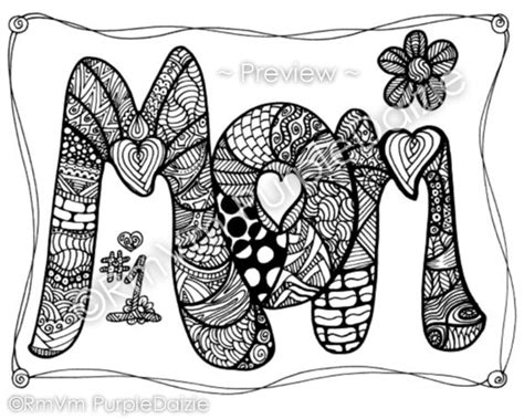 Items Similar To Mom Printable Color Page Mothers Day Zen Doodle Design Fête Des Mères Zendoodle