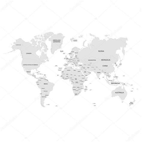 Mapa Del Mundo Con Nombres De Países Ilustración Vectorial Stock