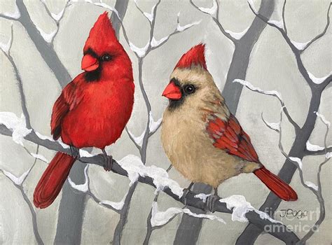 Cardinal Couple Winter And Snow Painting By Inese Poga Fine Art America
