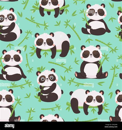 Panda And Bamboo Seamless Pattern Cute Pandas Animals Wild Bamboo