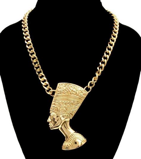 Gold Nefertiti Pendant Statement Necklace Egyptian Queen Fashion Jewe