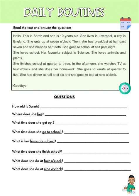 Daily Routine Worksheet Daily Routine Activities Reading Activities
