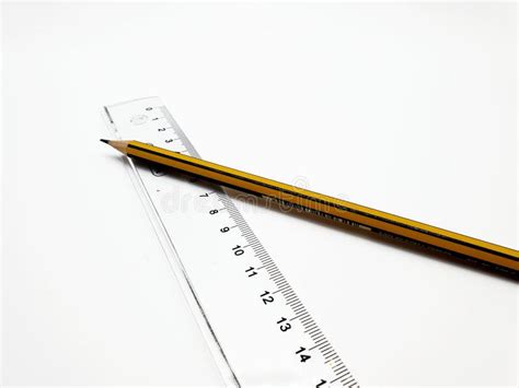 Pencil And Ruler On White Background Stock Photo Image Of Thin