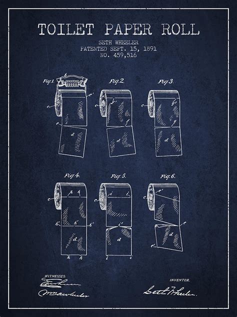 Toilet Paper Roll Patent From 1891 Navy Blue Digital Art By Aged Pixel