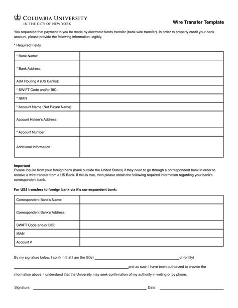Wire Transfer Form Template Word