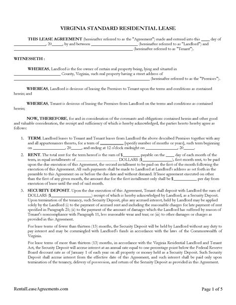 Printable Virginia Lease Agreement