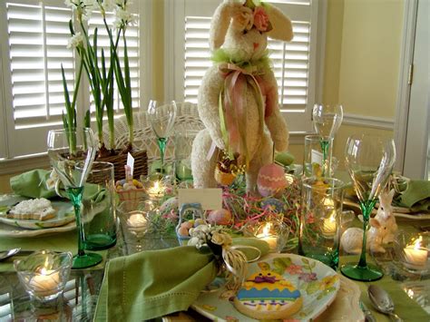It's easier to celebrate an occasion when there's decoration about. Easter Table Setting Tablescape with Bunny Centerpiece