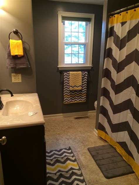 Panels can be purchased individually Gray and yellow chevron bathroom!! 💜💜💜 | Gray bathroom decor, Yellow bathroom decor, Yellow grey ...