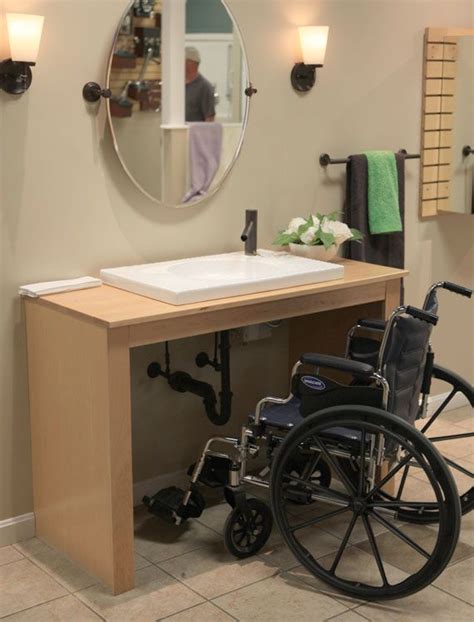 For someone in a wheelchair, install a floating vanity at an appropriate height for knee space and easy access. 421 best Assistive Devices & Ideas for Myositis images on ...