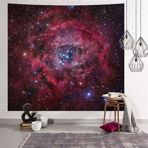 Galaxy Tapestry Red Nebula Wall Hanging Universe Starry Sky Etsy
