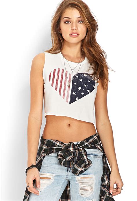 Forever 21 Rustic Americana Crop Top In Red Lyst