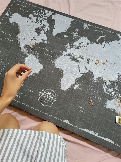 World Travel Map Pin Board With Push Pins Modern Slate Conquest Maps Llc