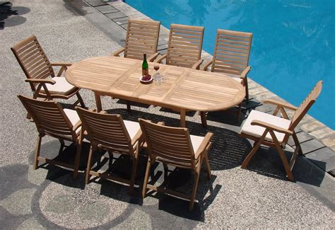 Teak Dining Set8 Seater 9 Pc 94 Oval Table And 8 Ashley Reclining