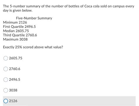 Solved The Number Summary Of The Number Of Bottles Of Coca Chegg Com