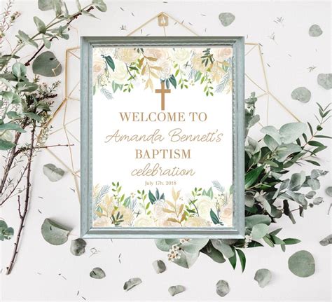Baptism Welcome Sign Floral Baptsim Sign Baptism Decoration Edit