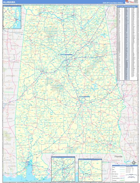 Alabama Zip Code Wall Map Basic Style By Marketmaps Mapsales